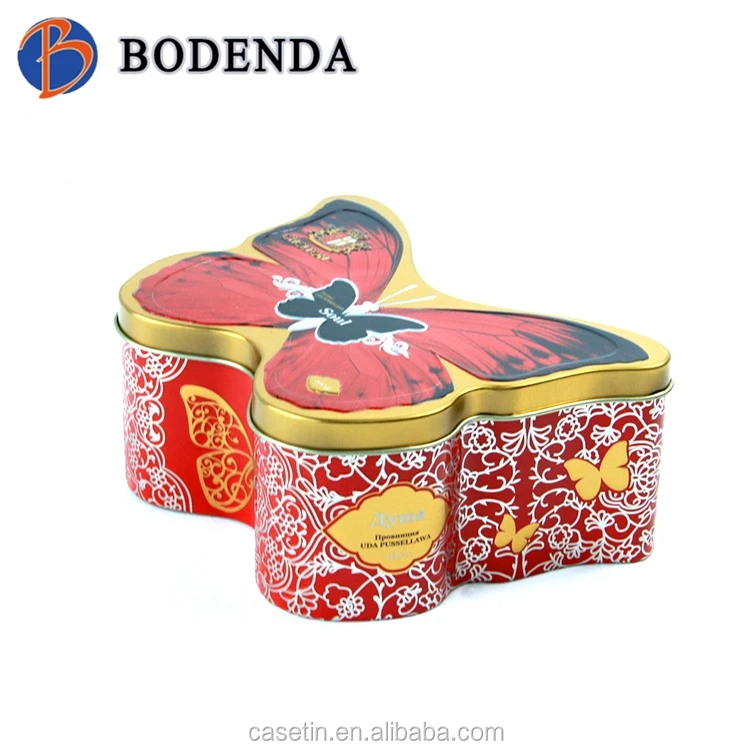 butterfly shape indian tea tin boxes / special shape decorative