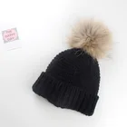 Custom baby winter caps Kids Detachable Raccoon Fur Pom White Baby Hats Wholesale Newborn Baby Beanie Hat