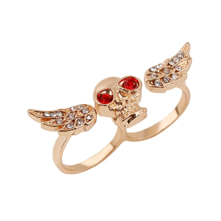 Creative unique Opening Angel wings Gold Two finger Skull Ring and Red rhinestone, Gold;silver
Creative unique Opening Angel wings Gold Two finger Skull Ring and Red rhinestone, Gold;silver