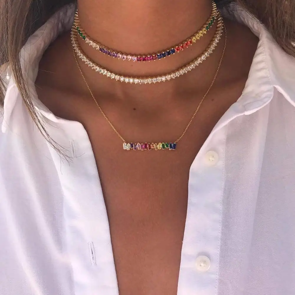 2022 summer latest new design jewelry choker tennis cz choker european women statement necklace, Customized
2022 summer latest new design jewelry choker tennis cz choker european women statement necklace, Customized