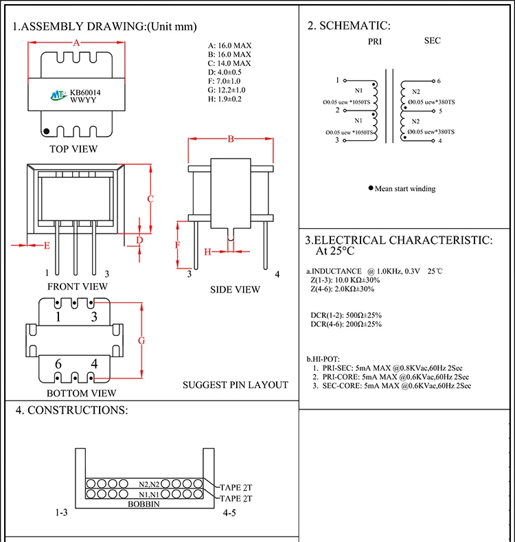 EI14 EI19 EI24  audio frequency transformer