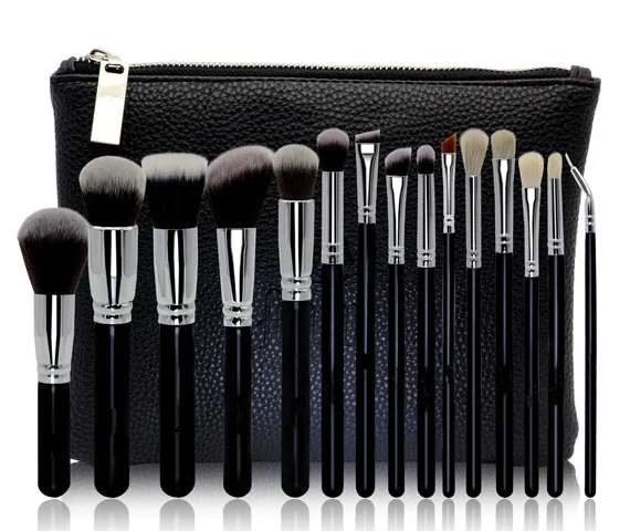Wholesale Price 15pcs vegan soft synthetic Professional make up brush set with leather pouch, Black and sliver
Wholesale Price 15pcs vegan soft synthetic Professional make up brush set with leather pouch, Black and sliver