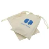 Promotional Light Grey Screen Printed Cotton Drawstring Pouch Bag