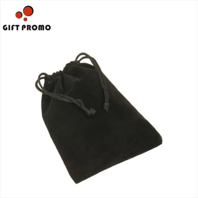 custom printed black velvet drawstring pouch bag