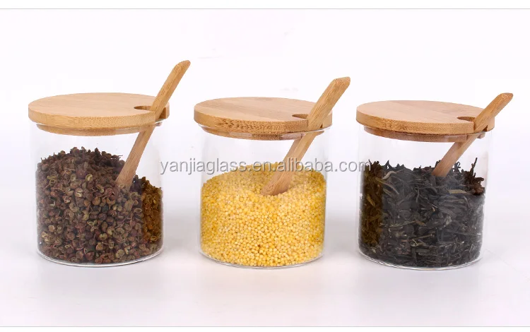Heat resistant glass jam jars with spoon for honey food storage 300ml
