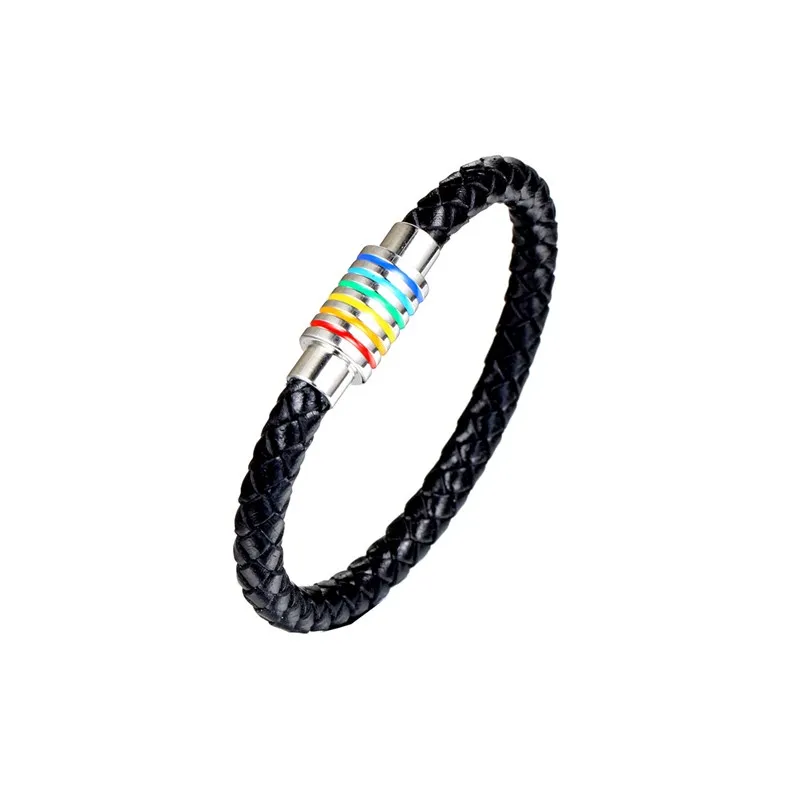 Wholesale gay pride rainbow bracelet jewelry Black braided leather bracelet with stainless steel buckle
Wholesale gay pride rainbow bracelet jewelry Black braided leather bracelet with stainless steel buckle