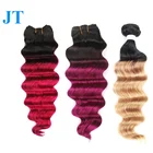 100% real brazilian hair two tone ombre colored hair weave bundles with closure