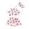 3Pcs Set Toddler Summer Swimwear Kids Girls Watermelon Print Pink Bikini Beachwear Bathing Suit