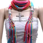 Multi color hand made rainbow color cross pendant jewelry scarf