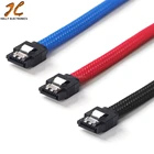 Sata 3.0 iii sata3 7pinデータ6ギガバイト/秒ssd hddコード付きプレミアム長袖ナイロン黒青赤コンピュータケーブル50センチ