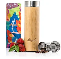 

ECO Bamboo Travel Tumbler with Tea Infuser and Strainer - Insulated, Double Wall Stainless Steel Thermos for Teas, Coffee