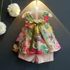 Children's Girls Summer Floral Printed Sleeveless Baby Vest Tops +Shorts Sets For Girls Kids Clothes Outfit Suits
