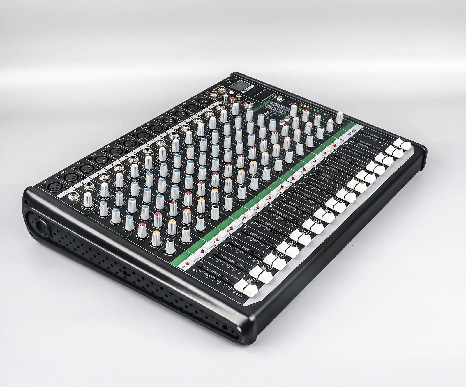 12 قنوات المهنية AUX إخراج الصوت الموسيقى جهاز دمج صوتي DJ مع DSP تأثير USB MP3