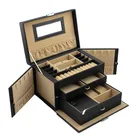 Top quality luxury leather jewelry box fashion jewelry case with mirror many compartments