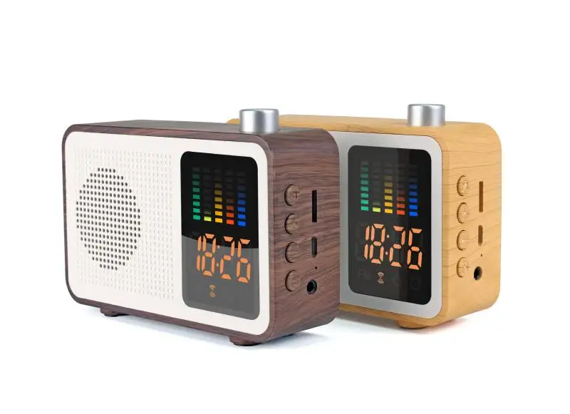 M20 Portable Music Player blue tooth wooden speaker box with alarm clock and led Pulse lamp retro sound outdoor subwoofer - ANKUX.COM
