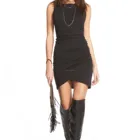 Sexy ruched bodycon black tank dress women