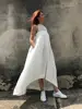 Pure Flax Linen Women Clothing Asymmetric Dress Boho Maxi Dress long dress