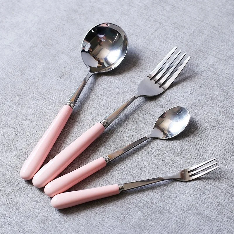 Pastoral Ceramic Handle Stainless Steel Flatware Sets Spoons Forks