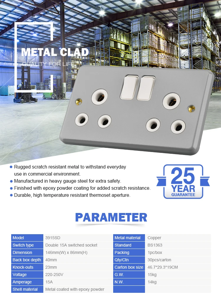 Metal Clad 15amp Dual Outlet South African Wall Socket Buy Metal Clad