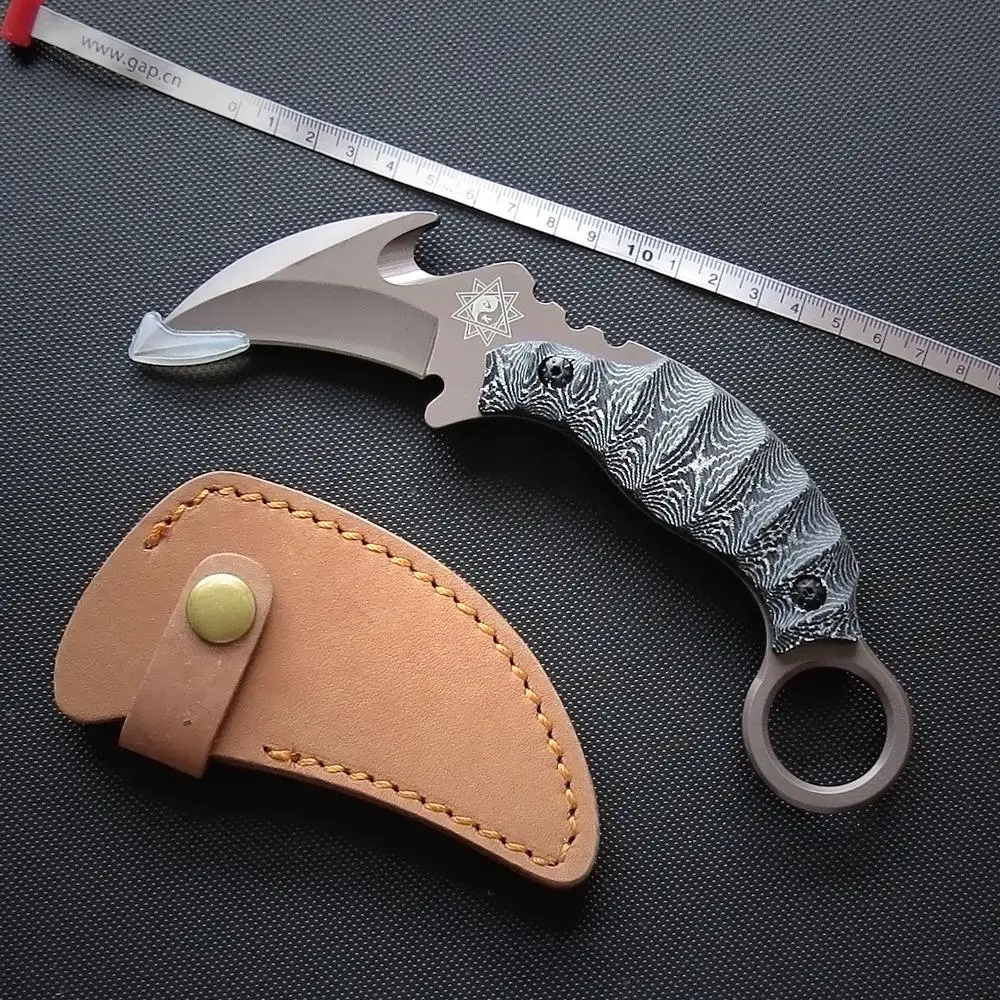 FOX 103K Cold Steel Fixed Blade Knife Karambit Tactical Knife Survival Military Camping Hunting Knives With Leather Scabbard