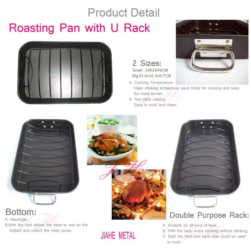 folded handle nonstick turkey roaster pan with rack