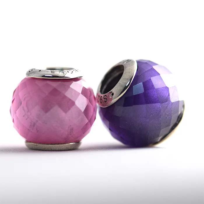 Murano Glass Beads fits Pandora Spring Collection charms purple&pink CZ charms DIY 925 silver glass beads free shipping