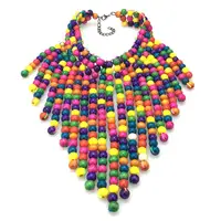 

Unique Wood Beaded Statement Necklaces For Women Bohemia Multicolor Beads Long Pendants Bib Necklace Choker Handmade Jewelry