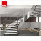 Decorative stainless steel beam interior round curved stairs with glass railing
