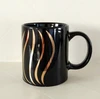 Cylindrical Ceramic black mug with gold logo printing, 11oz coffee cup, promotional mug.