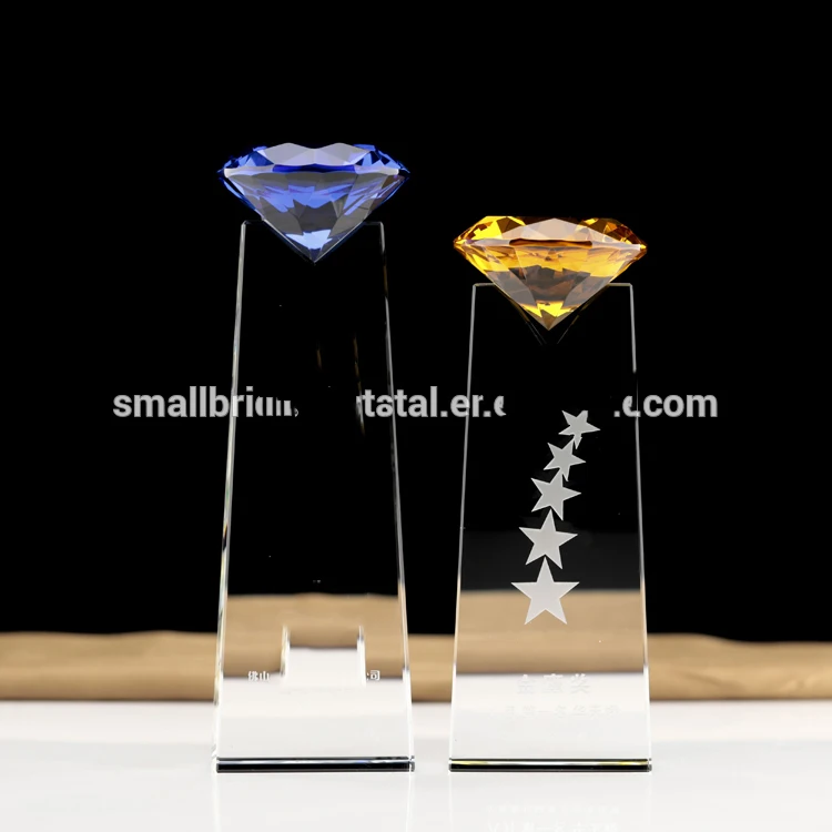 Producto personalizado nuevo diseño diámetro 80 mm diamante amarillo cristal trofeo premio-26