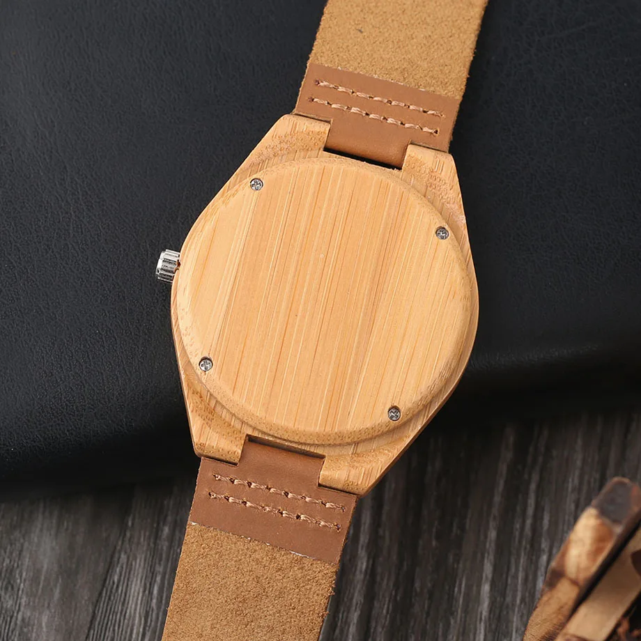 High Quality Men's Handmade Natural Wooden Watch Tiger Pattern Brown Genuine Leather Strap Quartz Wristwatch Male Sports (12)