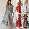Women Floral Maxi Summer Long print short sleeve casual elegant wear Dress