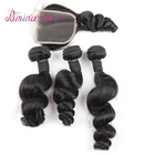10A Unprocessed Brazilian Hair Extension Loose Wave Human Hair Weave Bundles With Closure