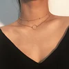 Simple Geometric Hollow Circles Choker Necklace for Women Golden Double Layer Beads Clavicle Chain (KNK5064)
