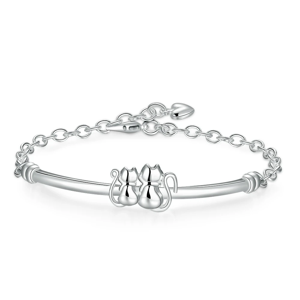 High Quality Jewelry Copper Cute Animal Cat Chain Bangle Bracelet Silver Plated 
High Quality Jewelry Copper Cute Animal Cat Chain Bangle Bracelet Silver Plated