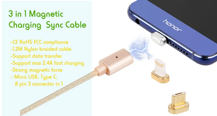 High Speed Fast Charging 2M Nylon Braided 3 In 1 Magnetic Usb Charging Sync Data Type C Cable - ANKUX.COM