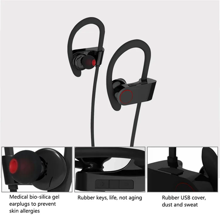 U8 Bluetooth 4.1 Sport Earphone Handfree Wireless Bluetooth Headset Earphones with Mic Sports Ear-hook Bluetooth Earphone - ANKUX.COM