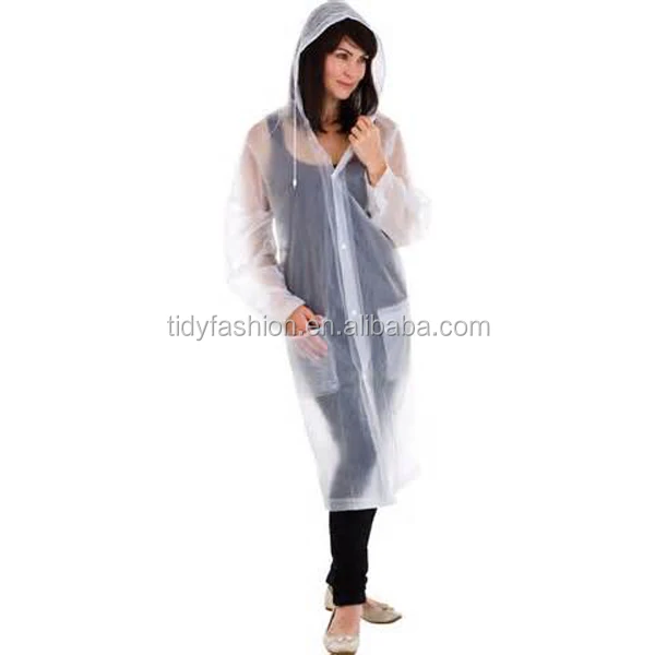 Transparent PVC Hooded Waterproof Ladies Long Raincoats