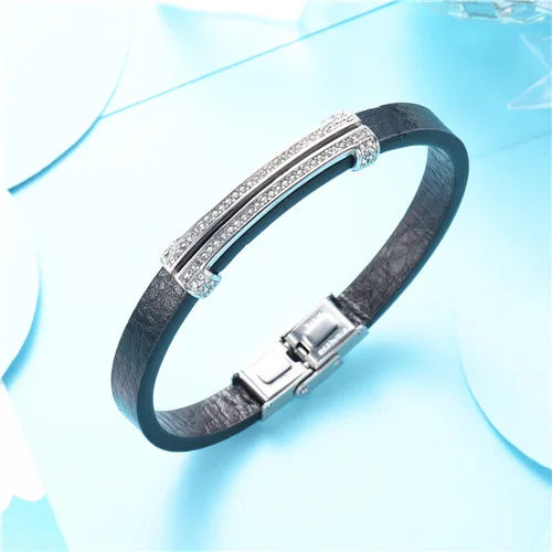 Baoyan Luxury stainless steel black leather silver charm with crystal bracelet men bracelet
Baoyan Luxury stainless steel black leather silver charm with crystal bracelet men bracelet