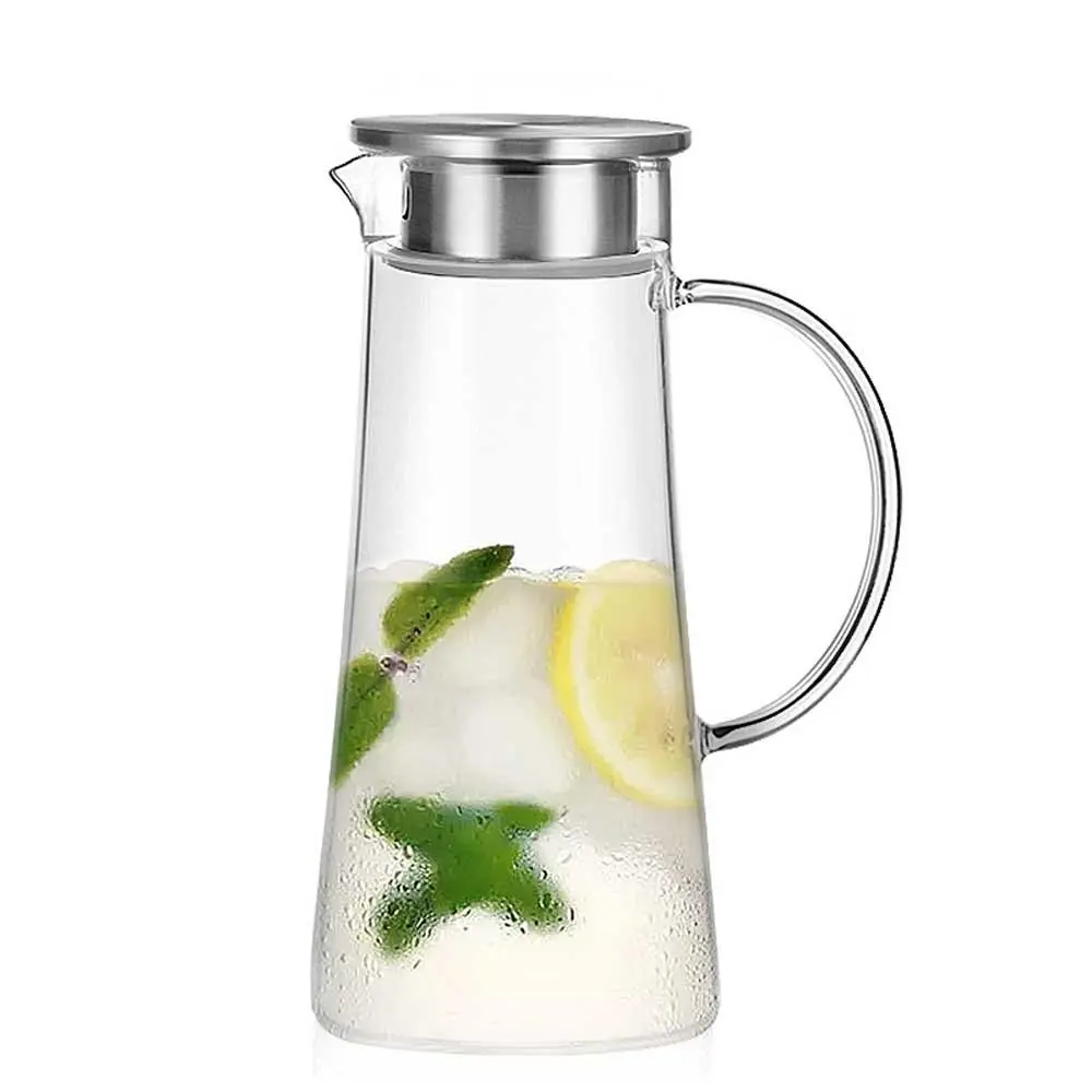 1.5L Hand made glass water carafe with stainless steel strainer lid with handle
1.5L Hand made glass water carafe with stainless steel strainer lid with handle