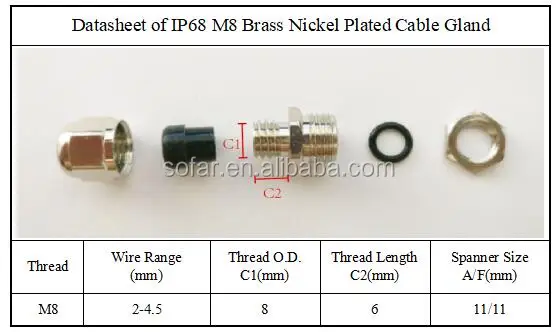 M8 Metal Brass Cable Gland