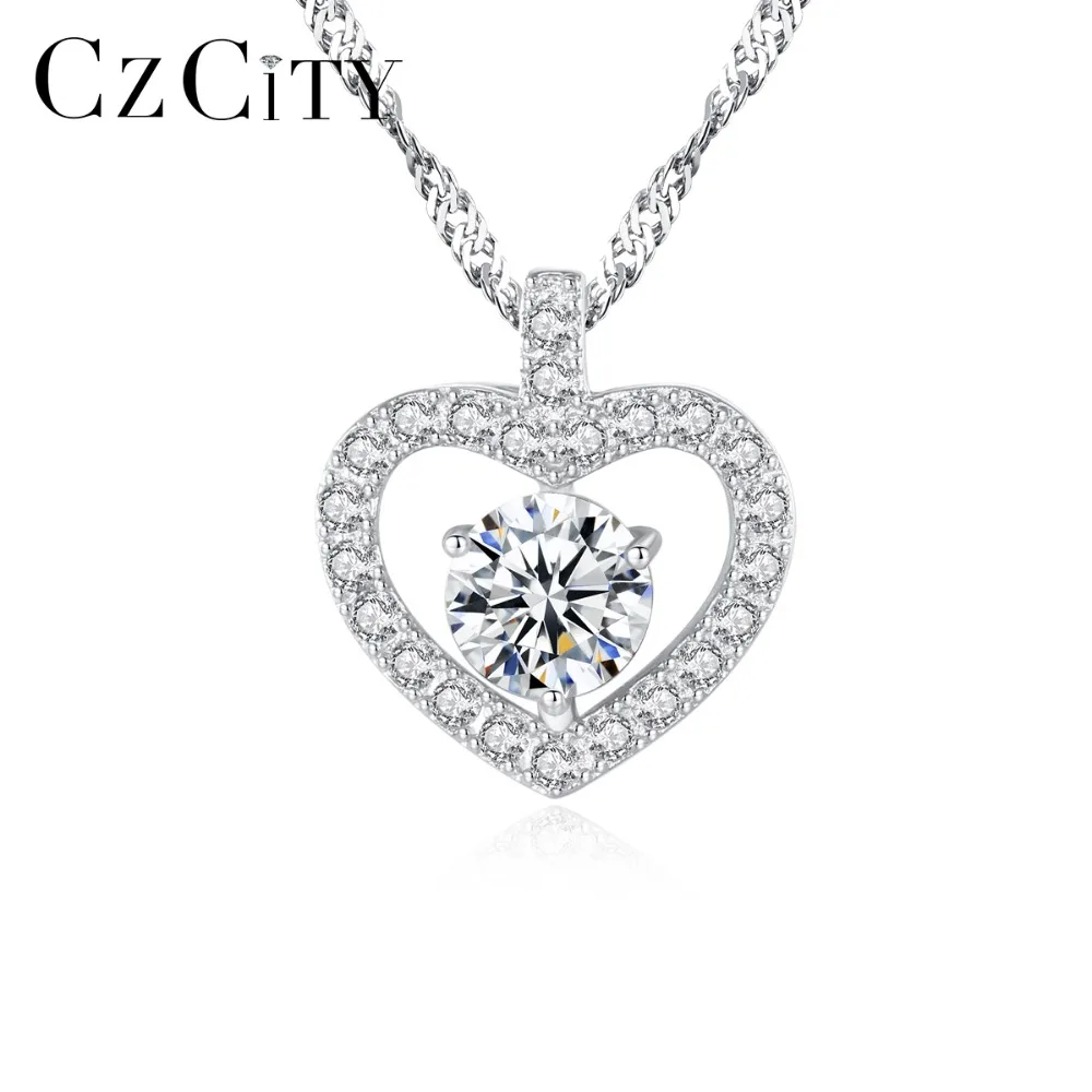 

CZCITY Cubic Zirconia Necklace Romantic Trendy Wedding Jewelry Women Gift Heart Shape Pendant Real 925 Sterling Silver Necklace, N/a