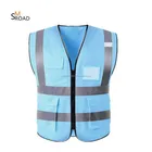 cheap high reflective zipper multi pocket blue safety reflective jacket