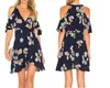 Best online shopping women clothes exposed cold shoulder surplice front v-neck floral print ladies wrap dress