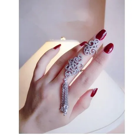 European Fashion Multilayer Silver Plated Rhinestone Drape Tassel Ring Double Chain Joint Connection Rings#1142
European Fashion Multilayer Silver Plated Rhinestone Drape Tassel Ring Double Chain Joint Connection Rings#1142