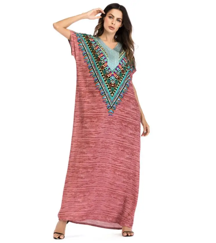 loose embroidery floral women kaftan