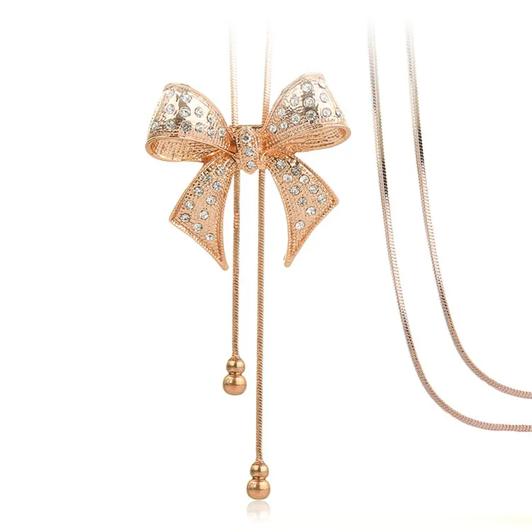 Shinning Glitter 18K Rose Gold Plated Long Crystal Rhinestone Bow Knot Sweater Chain Necklace
Shinning Glitter 18K Rose Gold Plated Long Crystal Rhinestone Bow Knot Sweater Chain Necklace
