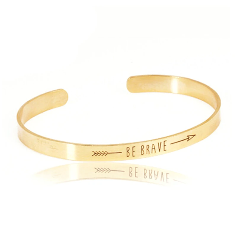 

Wholesale Adjustable Arrow Rose Gold Plated Be BRAVE Bangle Stainless Steel Inspirational Cuff Bracelet Graduate Gift