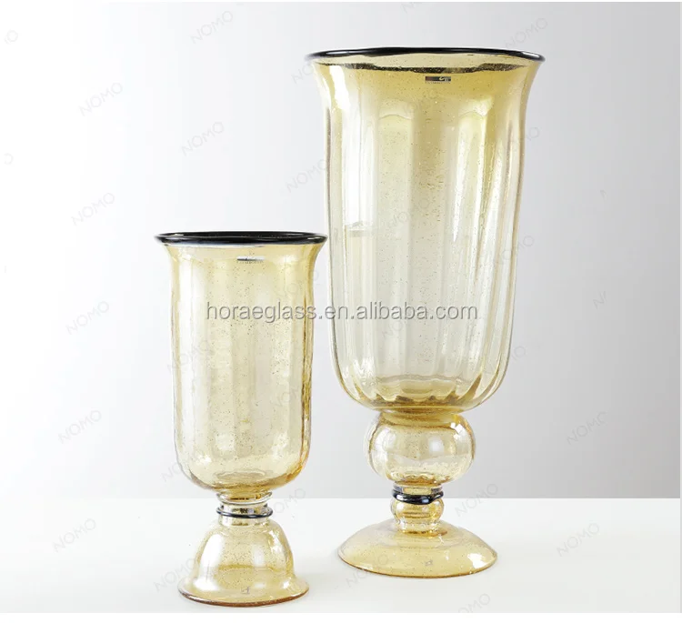 Fleur d'or Vin Martini Verre Vases, Soufflé À La Main Unique Fleur Vase En Verre