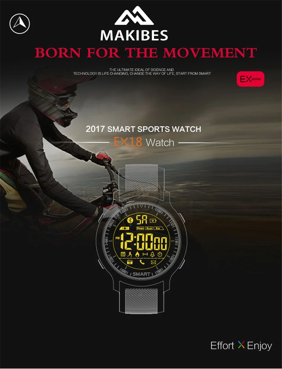 Original Makibes EX18 Sports Smart watch BT 4.0 Call reminder Remote control Stopwatch Pedometer 5 ATM Water Resistant (1)